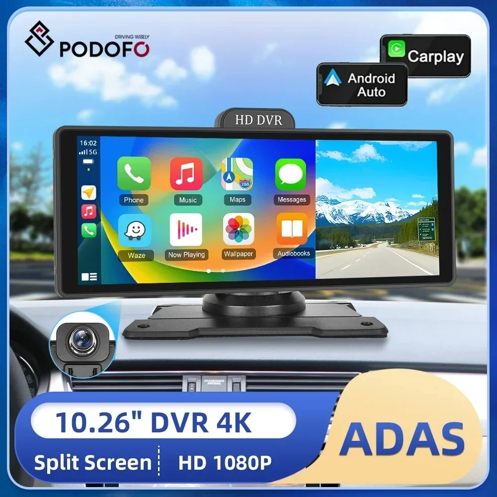 Podofo ADAS  ī÷  ȵ̵ ڵ DVR ̷ ī޶, ú  , GPS Ʈ, 10.26 ġ 4K  ķ